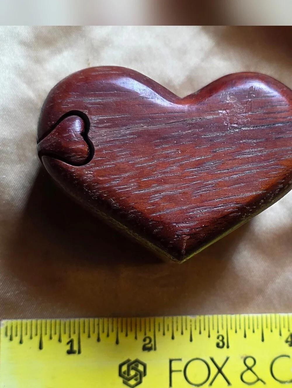 Unique Hand Carved Wooden Heart Puzzle Box - Deep Brown